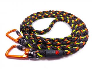 Vodítko paracord 220 cm přepínací HARVEY NEON BLACK žluté  pro psy do cca 100 kg | duralové šroubovací oranžové karabiny použitý paracord: normální