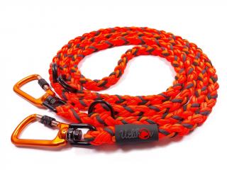 Vodítko paracord 220 cm přepínací HARVEY NEON COLOR oranžové  pro psy do cca 100 kg | duralové šroubovací oranžové karabiny