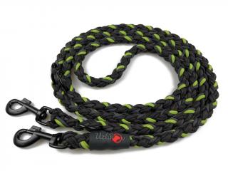 Vodítko paracord 220 cm přepínací KLASIK BLACK zelené  pro psy do cca 40 kg | klasické černé karabiny použitý paracord: normální