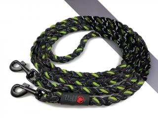 Vodítko paracord 220 cm přepínací KLASIK BLACK zelené  pro psy do cca 40 kg | klasické černé karabiny použitý paracord: reflexní