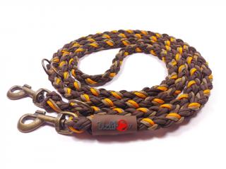 Vodítko paracord 220 cm přepínací KLASIK CHOCO oranžové  klasické staromosazné karabiny | pro psy do cca 40 kg