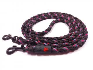 Vodítko paracord 220 cm přepínací KLASIK NEON BLACK modrorůžové  pro psy do cca 40 kg | klasické černé karabiny použitý paracord: normální