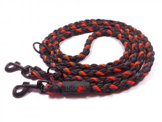 Vodítko paracord 220 cm přepínací KLASIK NEON BLACK oranžové  pro psy do cca 40 kg | klasické černé karabiny použitý paracord: normální