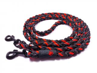 Vodítko paracord 220 cm přepínací KLASIK NEON BLACK oranžové  pro psy do cca 40 kg | klasické černé karabiny použitý paracord: reflexní