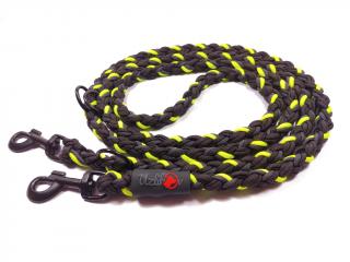 Vodítko paracord 220 cm přepínací KLASIK NEON BLACK žluté  pro psy do cca 40 kg | klasické černé karabiny použitý paracord: normální