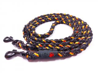 Vodítko paracord 220 cm přepínací KLASIK NEON BLACK žlutooranžové  pro psy do cca 40 kg | klasické černé karabiny použitý paracord: reflexní