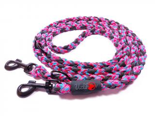 Vodítko paracord 220 cm přepínací KLASIK NEON COLOR modrorůžové  pro psy do cca 40 kg | klasické černé karabiny