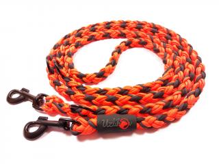 Vodítko paracord 220 cm přepínací KLASIK NEON COLOR oranžové  pro psy do cca 40 kg | klasické černé karabiny