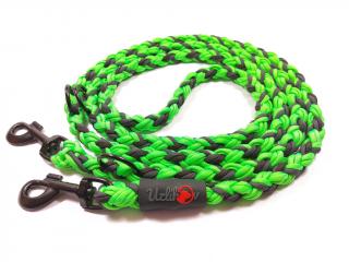 Vodítko paracord 220 cm přepínací KLASIK NEON COLOR zelené  pro psy do cca 40 kg | klasické černé karabiny