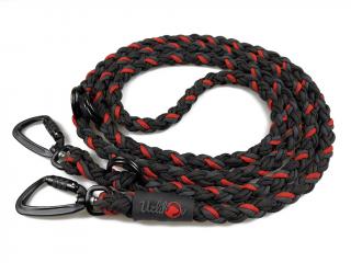 Vodítko paracord 220 cm přepínací TWIST BLACK červené  pro psy do cca 50 kg | duralové twist-lock černé karabiny použitý paracord: normální