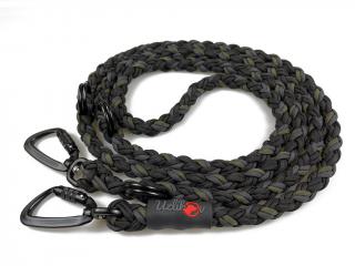 Vodítko paracord 220 cm přepínací TWIST BLACK khaki  pro psy do cca 50 kg | duralové twist-lock černé karabiny použitý paracord: normální