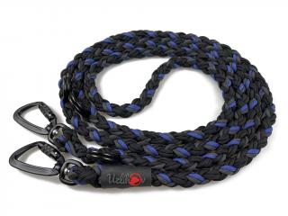 Vodítko paracord 220 cm přepínací TWIST BLACK modré  pro psy do cca 50 kg | duralové twist-lock černé karabiny použitý paracord: normální