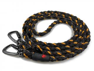 Vodítko paracord 220 cm přepínací TWIST BLACK oranžové  pro psy do cca 50 kg | duralové twist-lock černé karabiny použitý paracord: normální