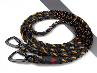 Vodítko paracord 220 cm přepínací TWIST BLACK oranžové  pro psy do cca 50 kg | duralové twist-lock černé karabiny použitý paracord: reflexní