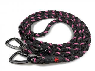Vodítko paracord 220 cm přepínací TWIST BLACK růžové  pro psy do cca 50 kg | duralové twist-lock černé karabiny použitý paracord: normální