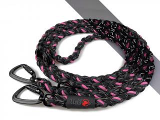 Vodítko paracord 220 cm přepínací TWIST BLACK růžové  pro psy do cca 50 kg | duralové twist-lock černé karabiny použitý paracord: reflexní
