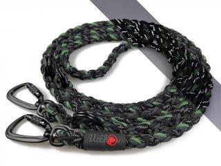 Vodítko paracord 220 cm přepínací TWIST BLACK tmavě zelené  pro psy do cca 50 kg | duralové twist-lock černé karabiny použitý paracord: reflexní