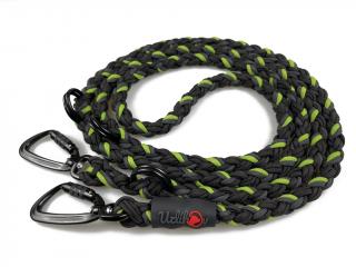 Vodítko paracord 220 cm přepínací TWIST BLACK zelené  pro psy do cca 50 kg | duralové twist-lock černé karabiny použitý paracord: normální