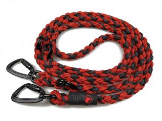 Vodítko paracord 220 cm přepínací TWIST COLOR červené  pro psy do cca 50 kg | duralové twist-lock černé karabiny