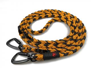 Vodítko paracord 220 cm přepínací TWIST COLOR oranžové  pro psy do cca 50 kg | duralové twist-lock černé karabiny