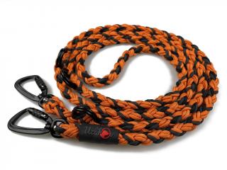 Vodítko paracord 220 cm přepínací TWIST COLOR tmavě oranžové  pro psy do cca 50 kg | duralové twist-lock černé karabiny