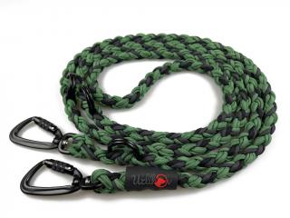 Vodítko paracord 220 cm přepínací TWIST COLOR tmavě zelené  pro psy do cca 50 kg | duralové twist-lock černé karabiny