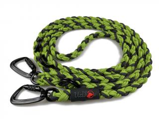 Vodítko paracord 220 cm přepínací TWIST COLOR zelené  pro psy do cca 50 kg | duralové twist-lock černé karabiny