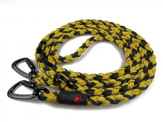 Vodítko paracord 220 cm přepínací TWIST COLOR žluté  pro psy do cca 50 kg | duralové twist-lock černé karabiny