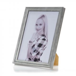 SILVERTONE rámeček dřevěný - stříbrný s prolisem na fotky: 10x15cm, zasklení: Sklo