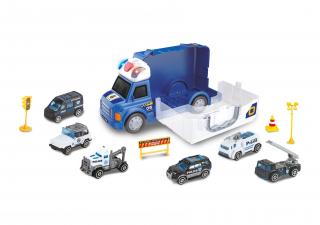 WIKY Auto policejní s efekty a 6 malými auty 34 cm