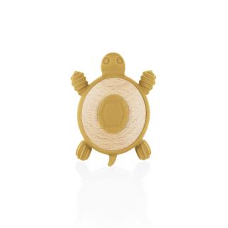 ZOPA Silikonové dřevěné kousátko Turtle, Mustard Yellow