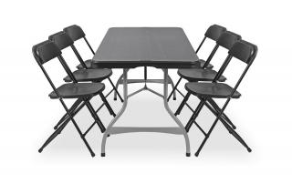 Skládací stůl se 6 skládacími židlemi, černý