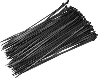 Plastové stahovací pásky 200 mm (100 ks), černá