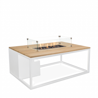 Stůl s plynovým ohništěm COSI Cosiloft 120 bílý rám / deska teak