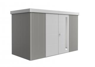 Zahradní domek NEO 1D, stěny šedý křemen + střecha/dveře stříbrná, dvoukřídlé dveře