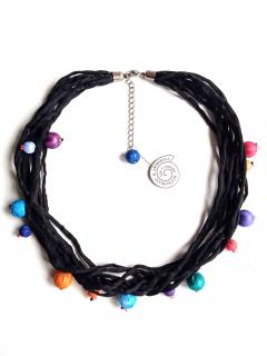 Černý šňůrkový náhrdelník s kuličkami (s náramkem) Náhrdelník: A