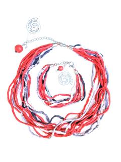 Červenošedý šňůrkový náhrdelník (s náramkem) Náhrdelník + náramek: C