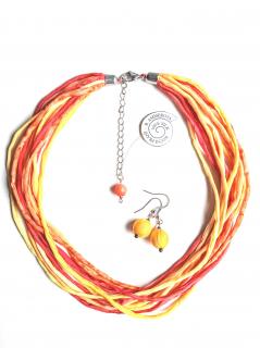 Hedvábný náhrdelník do oranžova s náušnicemi Náhrdelník + náušnice: B