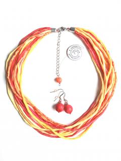 Hedvábný náhrdelník do oranžova s náušnicemi Náhrdelník + náušnice: C