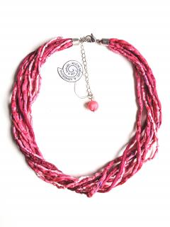 Hedvábný náhrdelník do růžova s náušnicemi Náhrdelník: A