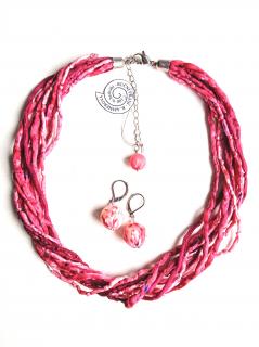 Hedvábný náhrdelník do růžova s náušnicemi Náhrdelník + náušnice: B