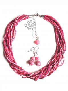 Hedvábný náhrdelník do růžova s náušnicemi Náhrdelník + náušnice: D