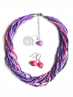 Hedvábný náhrdelník fialovorůžový s náušnicemi Náhrdelník + náušnice: B