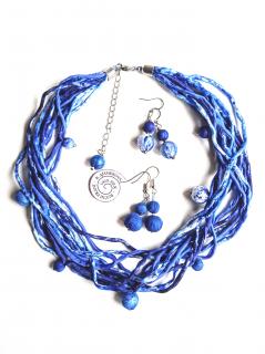 Hedvábný náhrdelník jasně modrý s náušnicemi Náhrdelník + náušnice: C