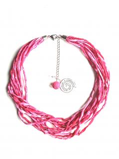 Hedvábný náhrdelník jasně růžový s náušnicemi Náhrdelník: A