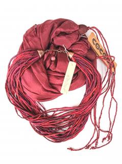 Hedvábný náhrdelník v odstínech červené a vínové Náhrdelník + šál: C