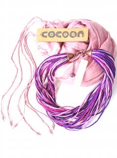 Hedvábný náhrdelník v odstínech růžové a fialové Náhrdelník + šál: B