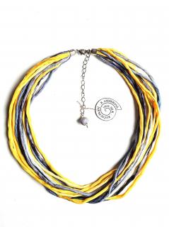 Hedvábný náhrdelník žlutošedý s náušnicemi Náhrdelník: A