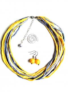 Hedvábný náhrdelník žlutošedý s náušnicemi Náhrdelník + náušnice: B