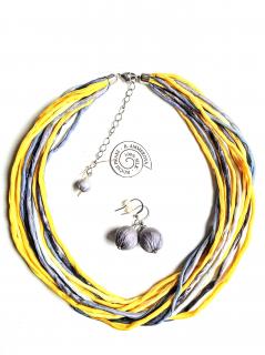 Hedvábný náhrdelník žlutošedý s náušnicemi Náhrdelník + náušnice: C